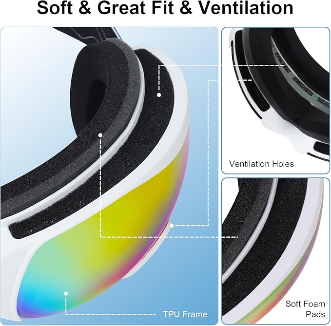 OTG Kids Ski Goggles Kids Snowboard Goggles for Boys Girls Toddler Youth Kid Snow Goggles Anti-Fog UV400 Protection