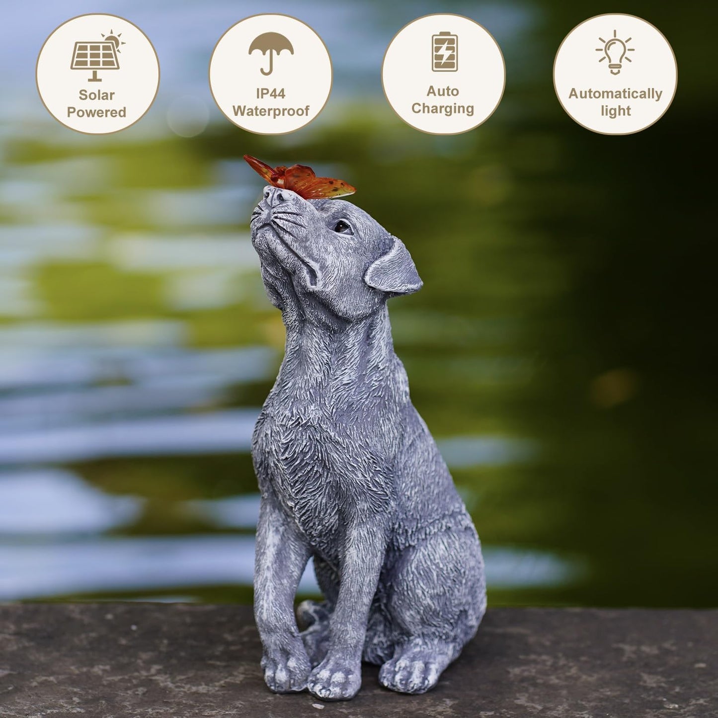 Garden Statue Dog Figurine Decor – Outdoor Decoration with Butterfly for Garden Yard Lawn Home Decor Outside : Memorial Gifts for Women Mom Grandma