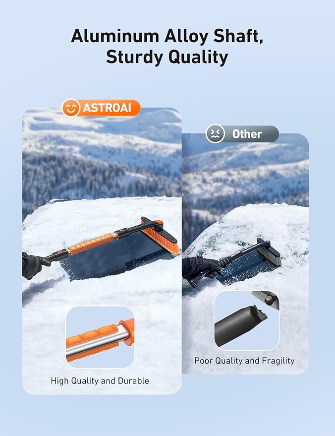 AstroAI 39.37" Ice Scrapers for Car Windshield and Snow Brush with Foam Grip and 360° Pivoting Brush Head for Christmas Car Auto Truck SUV(Orange)