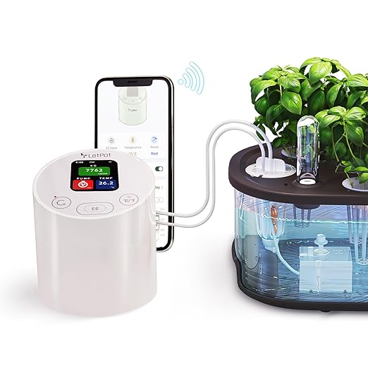 LetPot EC & Temperature Meter with APP and Water Pump Multi-Layer Electroplated Probe, Water Shortage Reminder, Conductivity Meter for Hydroponic System and Indoor Plant Grow (with Pump)