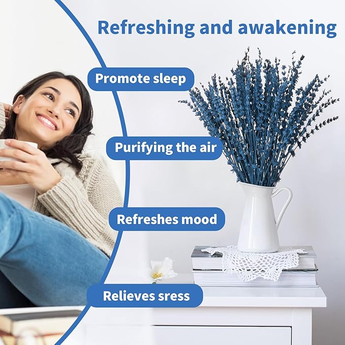 4 Packs Dried Preserved Lavender Flowers Bundle, Natural Dried Lavender Bouquet 15-17" for Crafts, Shower, Weeding and Home Decor, Aromatherapy, Fragrance, Fresh, Dry Live Plants (Blue-4.23oz)