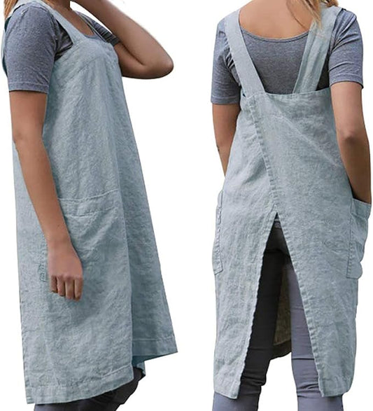 WROLEM Women's Practical Cross Back Pinafore Apron with Large Pockets Home Kitchen,Restaurant,Coffee House,Cooking,Gardening