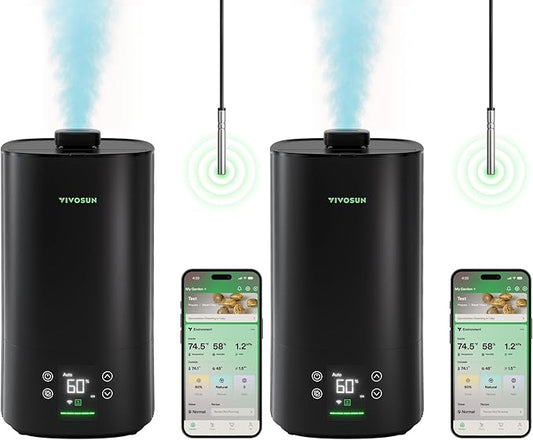 VIVOSUN AeroStream H05 Intelligent Wi-Fi Humidifier, 1.32 Gal / 5 L Humidifier with Temp & Humidity Probe, Smart Remote Control, Designed for Growers (Pack of 2)
