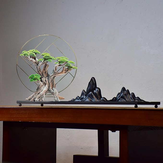 Novelsite Fish Tank Decor- Bonsai Tree of The Forest with Faux Moss- Aquarium Decoration Aquascaping- Made of Sandstone, 8.8 x 4.3 x 7.8 inches