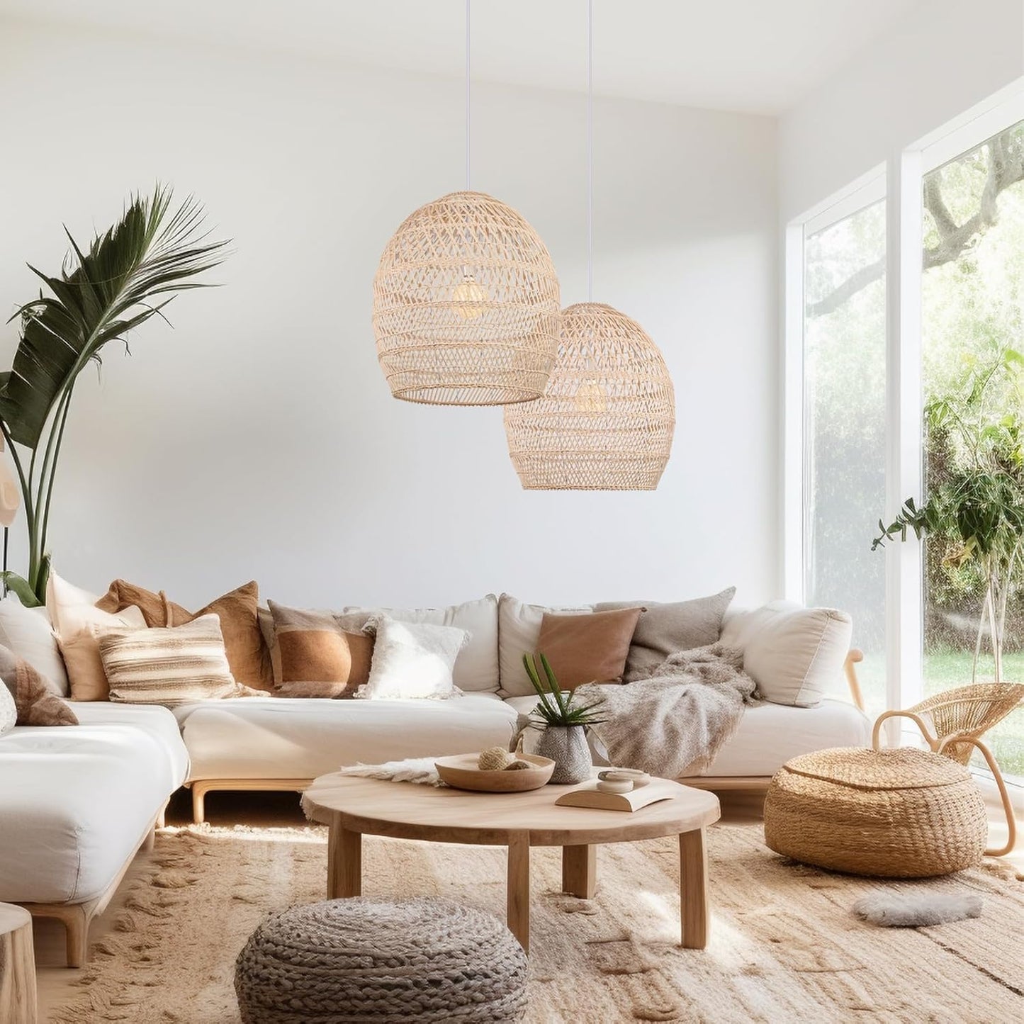 Arturesthome Boho Wicker Chandelier,W 15.7"*H 18" Rustic Rattan Basket Pendant Light Fixture Coastal,Farmhouse Hanging Lighting for Dining Table Kitchen Island Bedroom