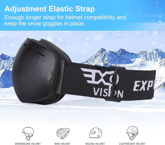 EXP VISION Snowboard Ski Goggles Men Women Youth, Anti Fog OTG Winter Snow Goggles Spherical Detachable Lens