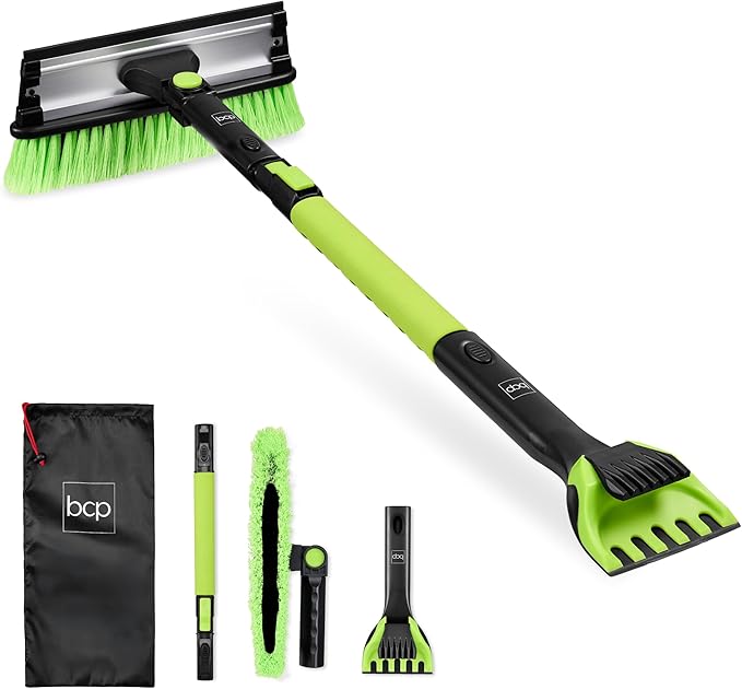 Best Choice Products Snow Brush with Squeegee & Ice Scraper, Up to 39" Extendable Foam Grip, 270° Pivoting Snow Brush for Car Truck SUV, Storage Bag Included - Lime