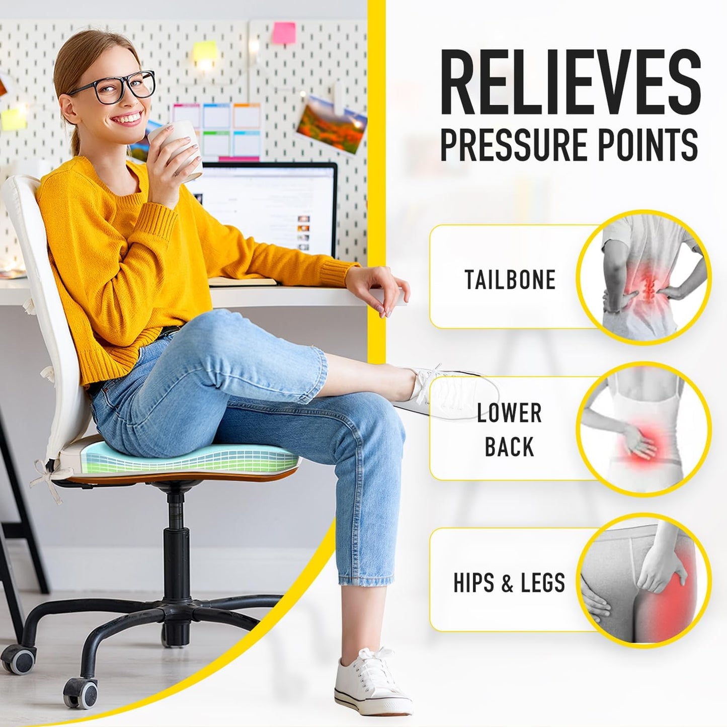 SUNROX Gel Memory Foam Chair Cushions, FadeShield Water-, Stain-Resistant Durable Reversible Seat Cushion Pads with Ties for Indoor/Outdoor Kitchen Dining Office, 19"x19", Set of 2, Heather Grey