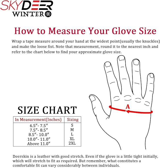 SKYDEER Full Deerskin Leather Winter Drive Work Gloves, Extra Soft 100G 3M Thinsulate, Thermal Insulated Gloves (SD2211T)