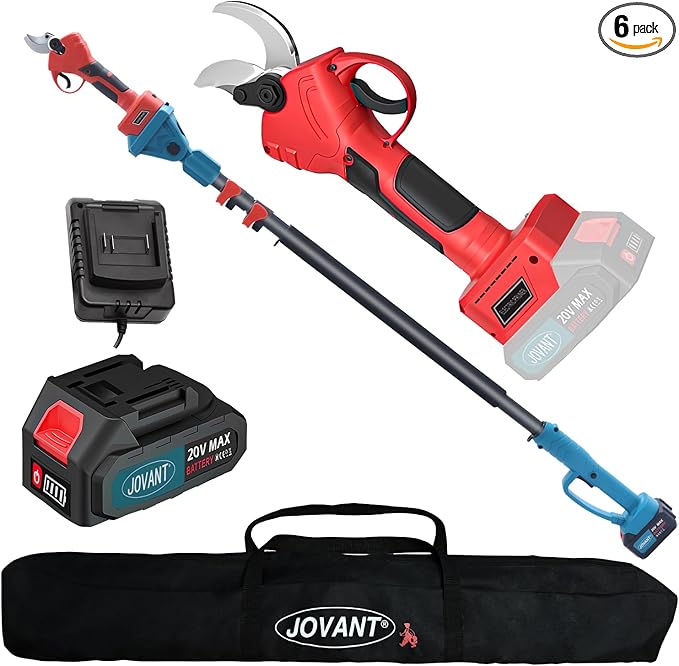 2-in-1 Electric Pruning Shears Cordless with Pole, 20V Cordless Pruning Shears,4.0Ah Battery Operated Pruning Shears, 9.3Ft -Up to 15.3Ft Telescopic Electric Shears for Gardening JOVANT