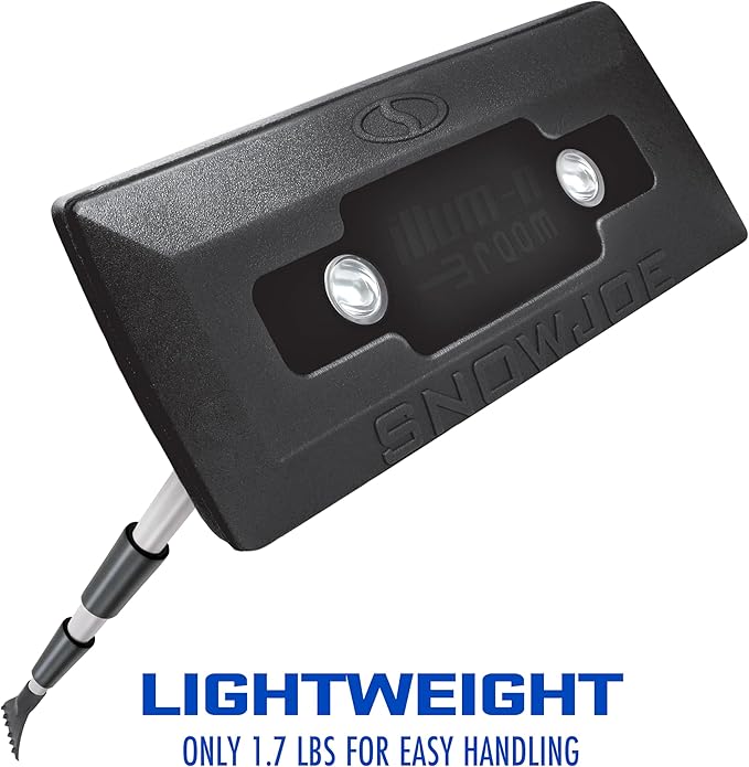 Snow Joe SJBLZD-LED-BLK 4-In-1 Telescoping Snow Broom + Ice Scraper, 18-Inch Scratch Free Foam Head, w/ LED Headlights, Black