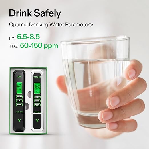 VIVOSUN Digital pH and TDS Meter Kits, 0.01pH High Accuracy Pen Type pH Meter ± 2% Readout Accuracy 3-in-1 TDS EC Temperature Meter for Hydroponics, Pool and Aquarium, Black White, UL Certified