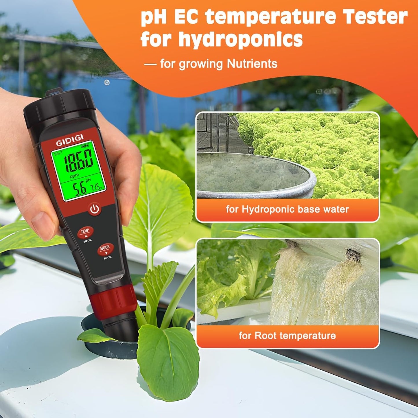 Digital pH Tester for Water, pH Meter for Hydroponic Water, TDS Tester EC PPM Test for Plant Nutrients, 4-in-1 Meter for Conductivity, pH Pen for Drinking Water, DWC, Indoor Plants