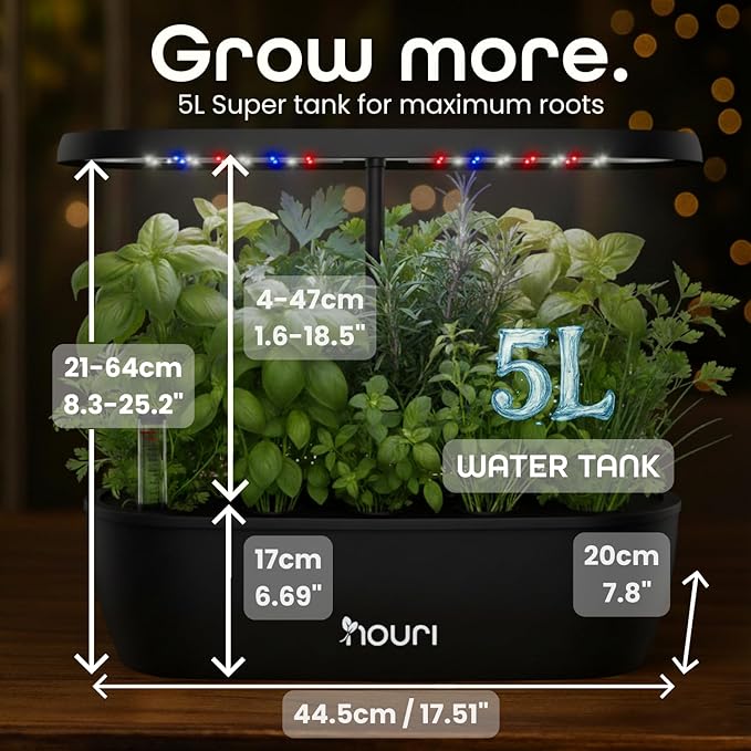 Nouri 12 Pod APP Smart Garden for Home Cooks with Heirloom Basil | Hydroponics Growing System Kit | LED Grow Lights | Indoor Gardening System | Herb Garden Planter Indoor Kit | Gifts for Women & Men