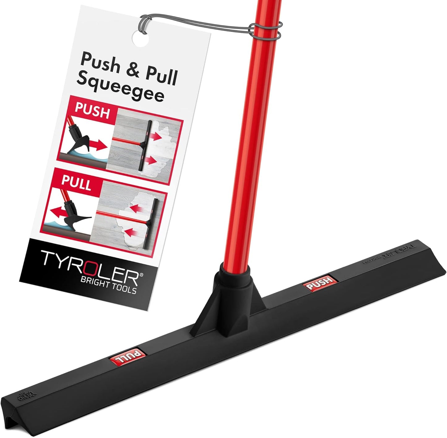 Tyroler Rubber Floor Squeegee 17" Floor Squeegee Heavy Duty, Deck Squeegee Outdoor for Floors with 55" 4 Part Handle, Perfect Outdoor Squeegee for Patio, Tiles, Marble, Garage, Shower, Window
