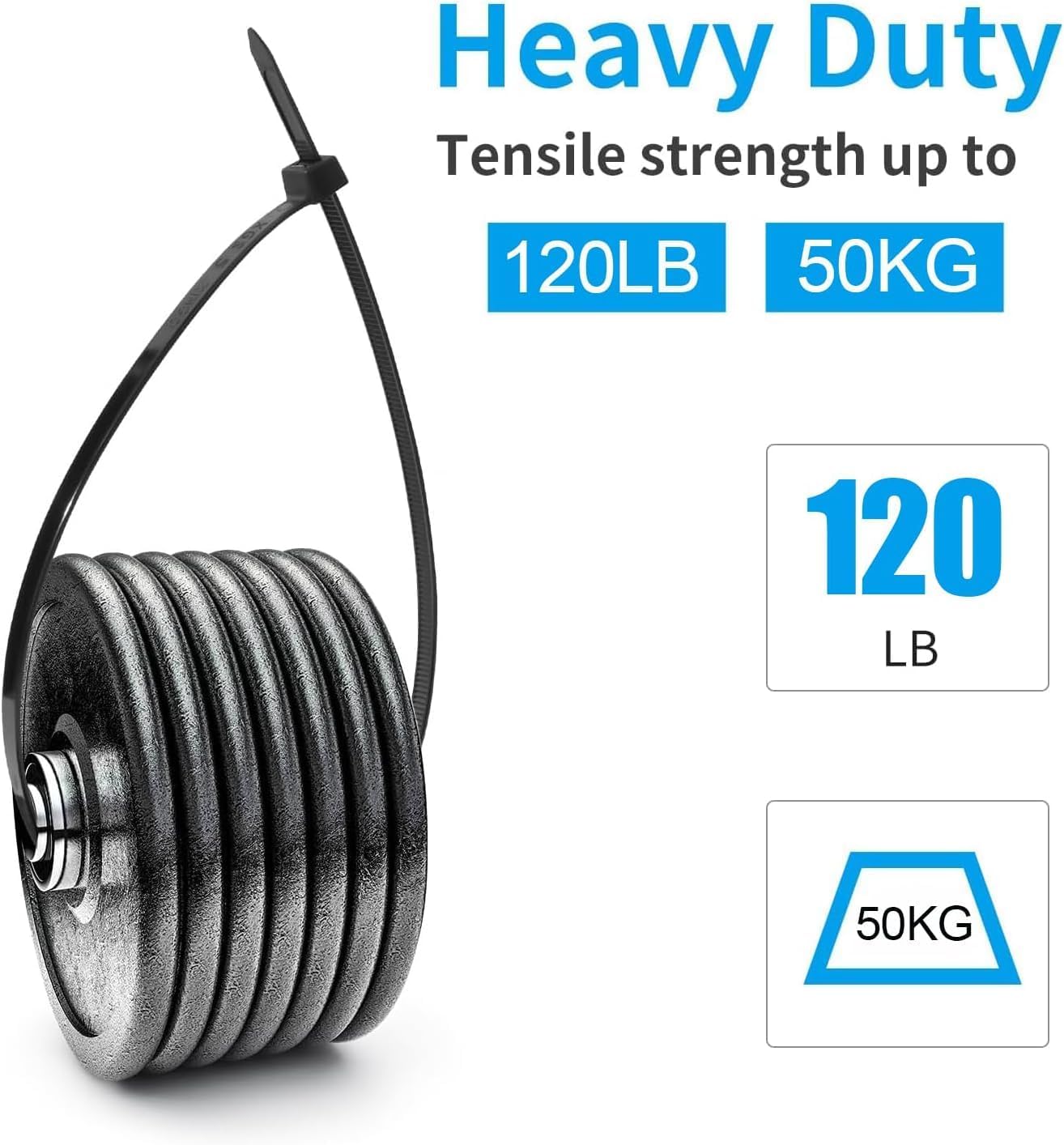 XINGO 14 Inch White Zip Ties Heavy Duty 100 Pack, 120 LBS Tensile Strength, Premium Nylon Cable Wire Ties, Self-locking Plastic Ties for Indoor and Outdoor Use