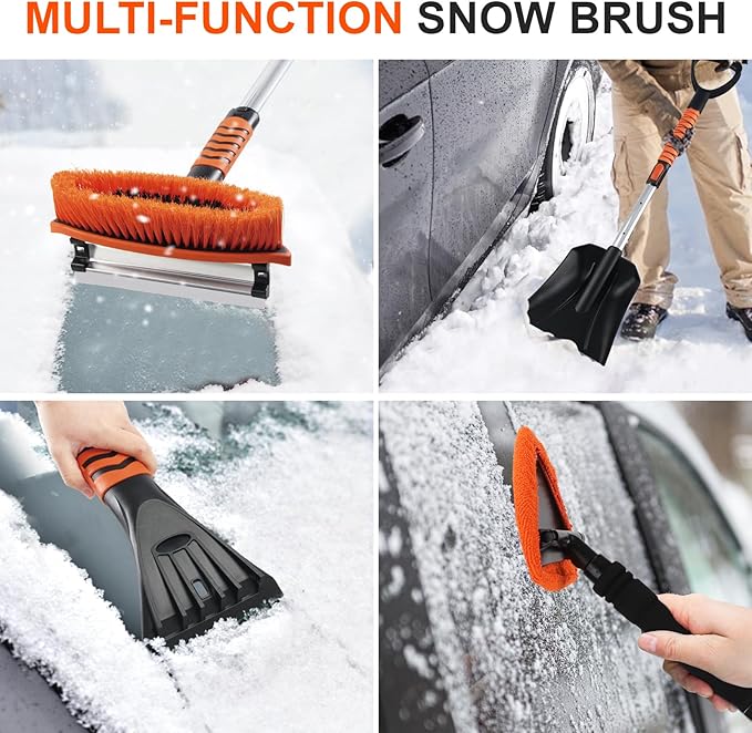 COMOWARE Extendable Snow Brush for Car, Ice Scrapers for Car Windshield Combo Kit with 270° Pivoting Head, 6-in-1 Snow Removal Tool with Snow Shovel Snow Scraper for Car, Truck, SUV, Winter Car Kit