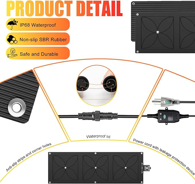 20" x 60" Heated Snow Melting Mat, 7mm Thickening Anti-Slip Rubber Snow and Ice Melting Mat, Electric Winter Heating Mat for Outdoor Steps,Stairs,Sidewalks,Walkways (Pack of 1)