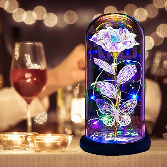 Valentines Day Gifts for Her,Valentines Day Rose Flowers Gifts for Mom Girlfriend Women Wife,Birthday Gifts for Women, Valentines for Her,Glass Flowers Light Up Rose Gifts for Mom,Gold Rose