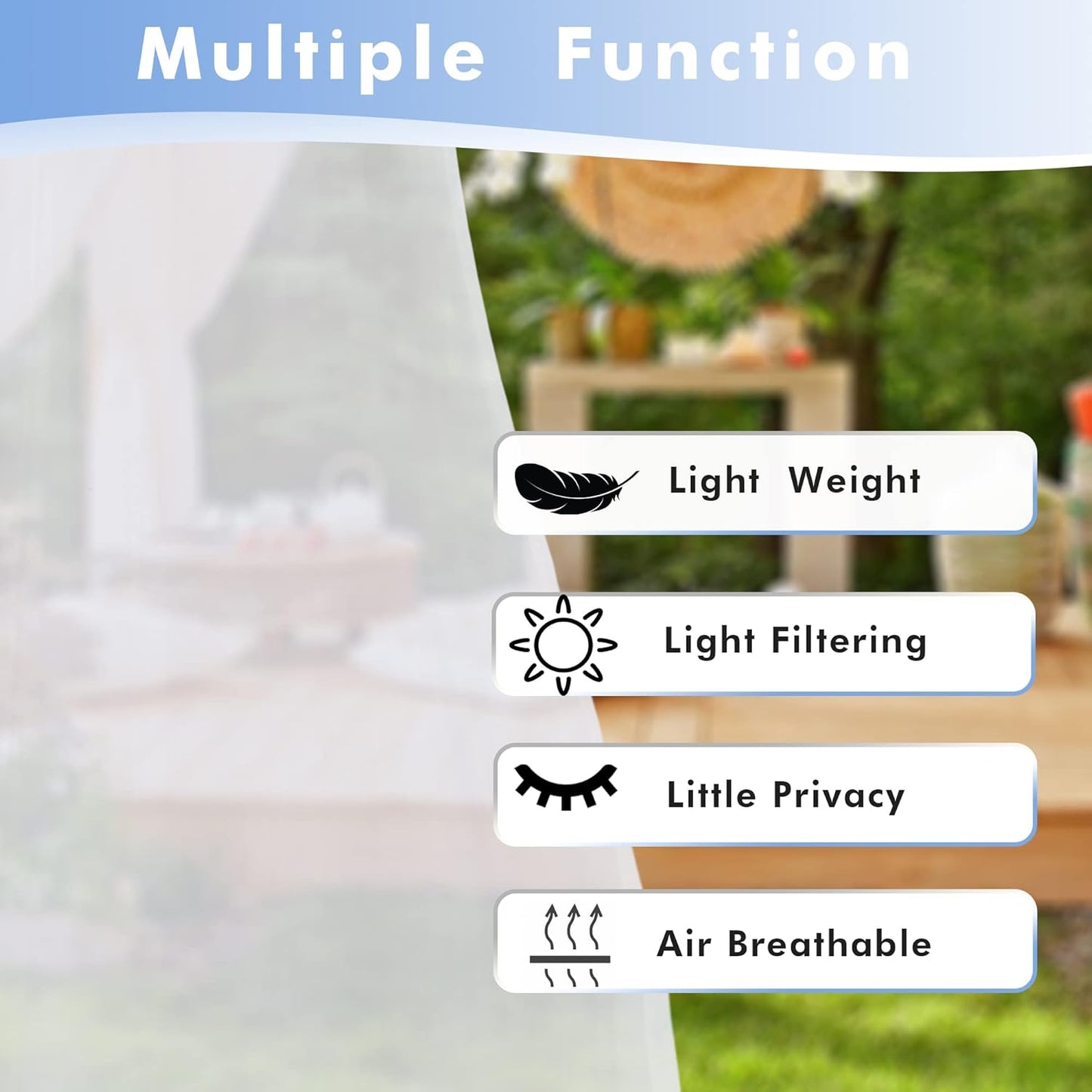 HolidayIdeas White Outdoor Sheer Curtains for Patio Waterproof, 2 Panels - 54 x 120 Inch - Light Filtering Voile Outside Curtains Grommet Drapes for Front Porch, Gazebo, Pergola, Backyard