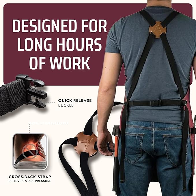 Asaya Chef and BBQ Apron with Bottle Opener and Hand Towel - 10oz Cotton Canvas, Stainless Steel Hardware - Cross Back Straps