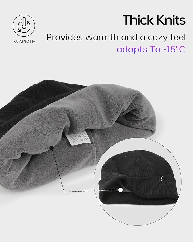 Zylioo Oversize Beanie Hats, XXL Big Size Ribbed Knit Cuffed Winter Hat for Cold Weather, Warm Skull Watch Cap