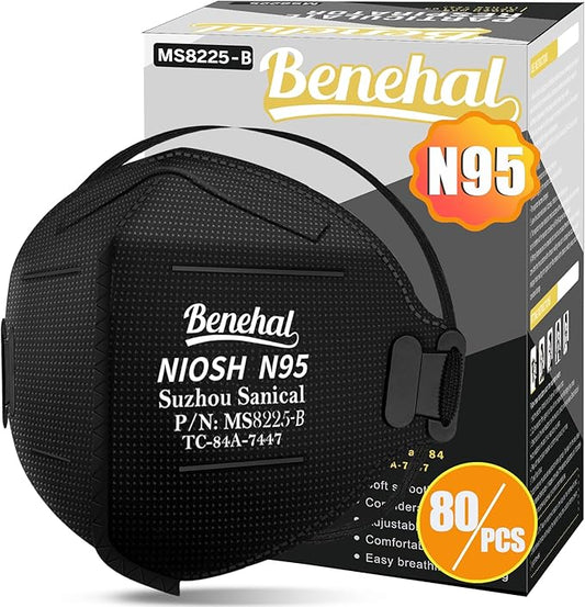 NIOSH Approved N95 Mask Particulate Respirators, Pack of 80 N95 Face Masks, Individually Wrapped,Black