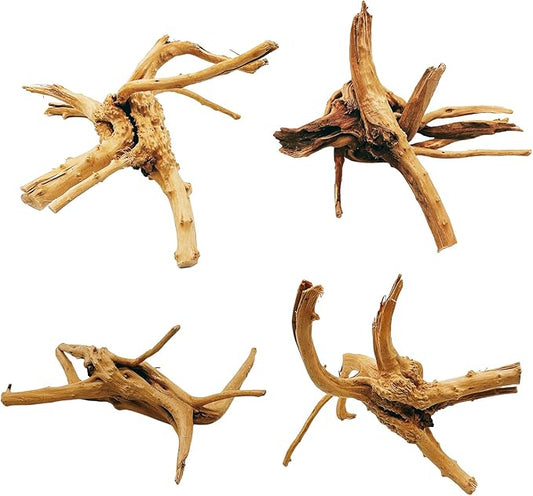 Hamiledyi 4PCS Driftwood for Aquarium 8-10in Natural Spider Wood Reptile Branches Fish Tank Log Ornament Aquarium Trunk Decoration