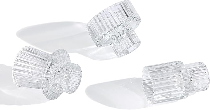 Vixdonos Glass Candlestick Holders Tealight Candle Holders for Table Centerpieces, Wedding Decor and Dinner Party (6 Pcs, Clear)