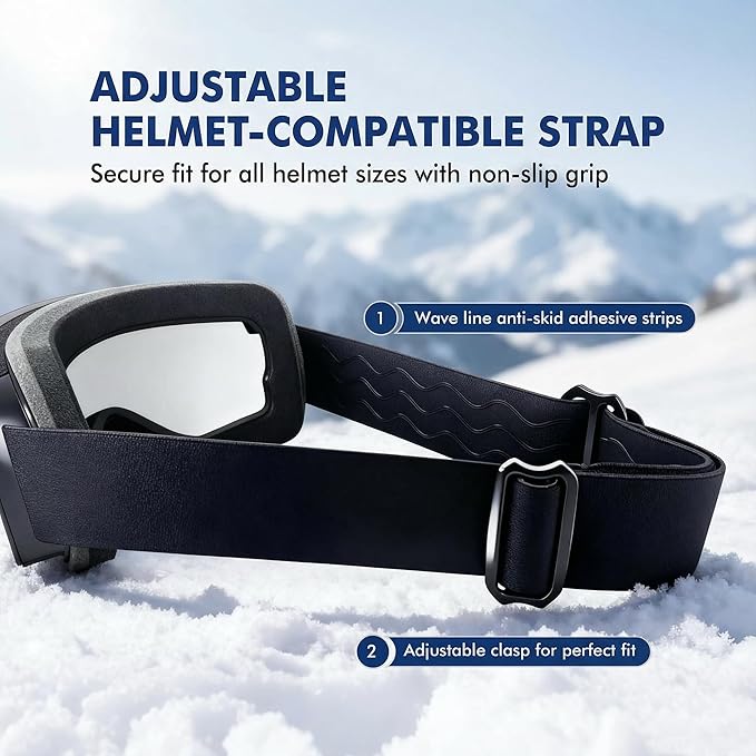 Cylindrical Ski Goggles, OTG Snowboard Goggles for Men & Women, Anti-Fog & 100% UV400 Protection Snow Goggles for Skiing & Snowboarding