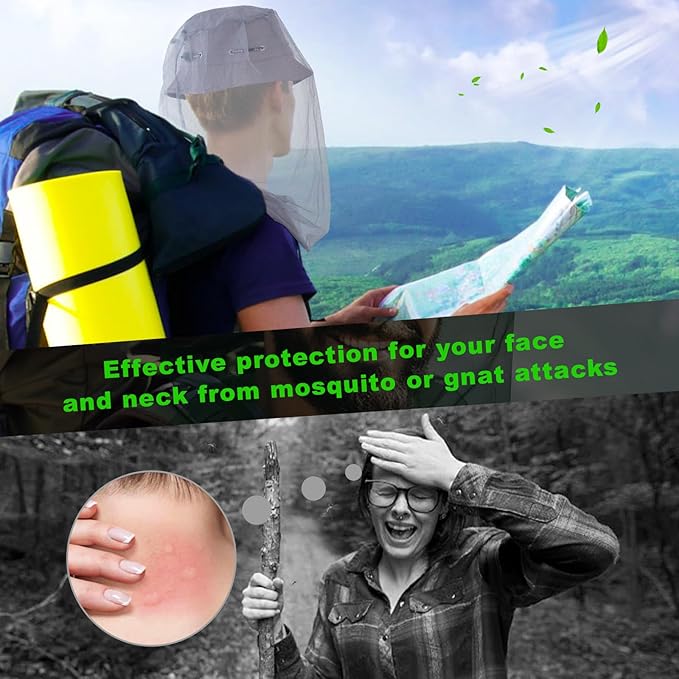 South to East Premium Mosquito Head Net for Insect 2 Pack, Ultra Large & Long, Extra Fine Holes, Fly & Bug Protection Gear for Camping, Hiking, Fishing, Gardening, Safari, Fit All Hats, Light Grey