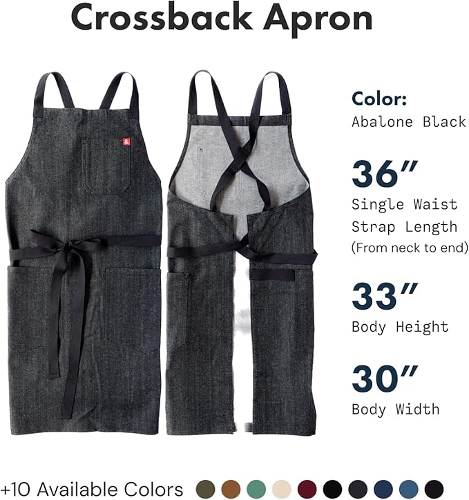 hedley & bennett Crossback Apron - Crossback Chef Apron with Pockets - 100% Cotton Denim, 8oz - Abalone Black