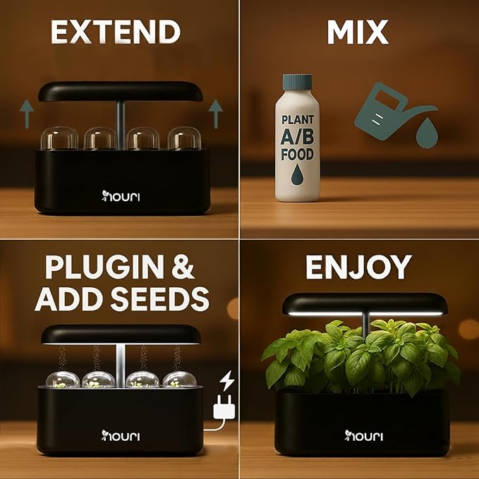 Nouri 7 Pod Smart Garden for Home Cooks with Heirloom Basil | Hydroponics Growing System Kit | LED Grow Lights | Indoor Gardening System | Herb Garden Planter Indoor Kit | Gifts for Women & Men
