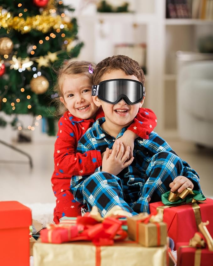 SNOWER Kids Ski Goggles, Anti-Fog Snow Goggles with OTG Design, 100% UV Protection, HD Lens for Kids Boys Girls