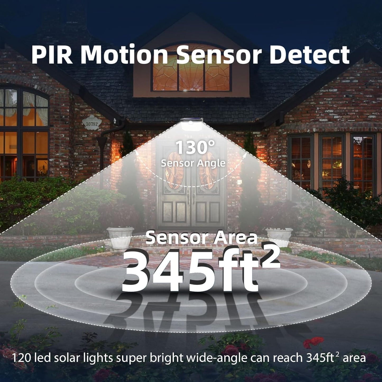 HMCITY 120 LED Outdoor Solar Lights with Motion Sensor and 3 Lighting Modes, IP65 Waterproof Wide Solar Wall Lights Ideal for Garden Patio Yard (Front Button 8Packs, Daylight White)