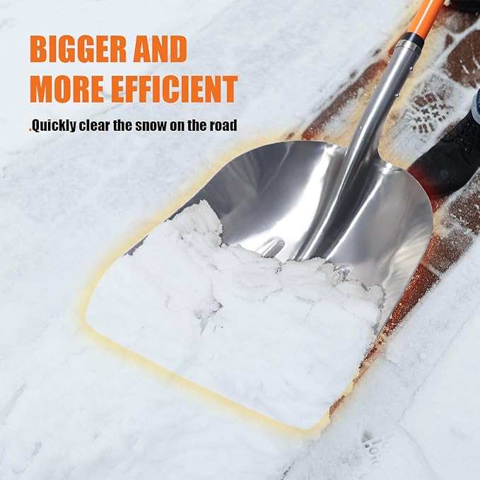 WIKER Aluminum Snow Shovel for Driveway, 45-Inch Large Capacity Blade, 3.5lbs Lightweight with Fiberglass D-Grip Handle, Heavy Duty Metal Snow Removal Tool for Home and Garden