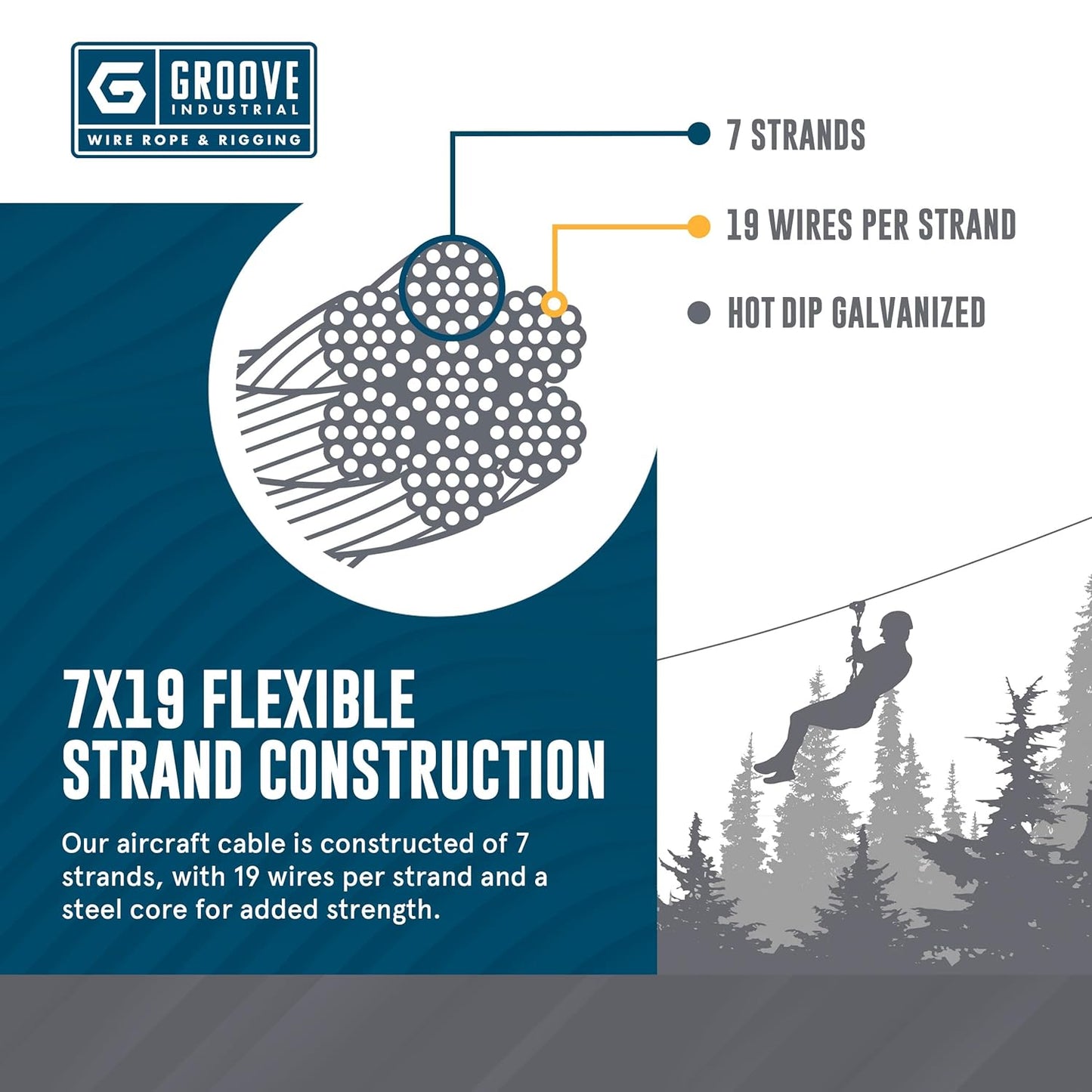 1/4’’ 7x19 Hot Dip Galvanized Aircraft Cable – Steel Wire Rope - 100 Feet