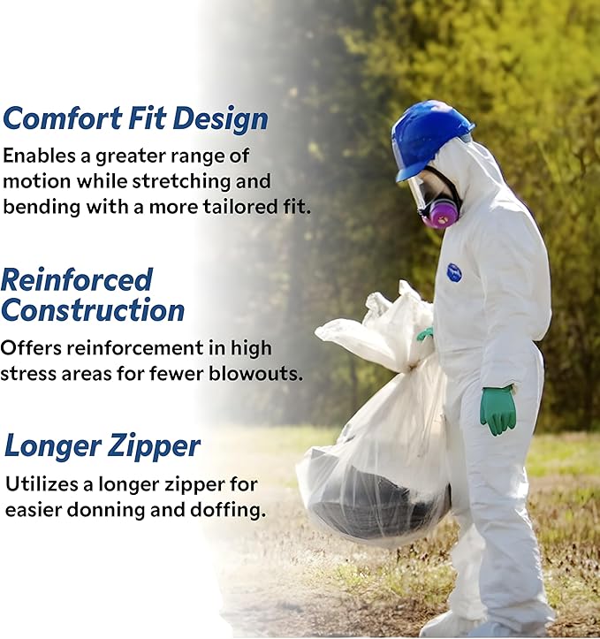 DuPont Tyvek 400 TY127S Disposable Protective Coverall with Respirator-Fit Hood and Elastic Cuff, White