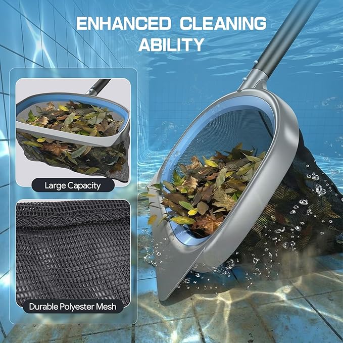 UIRWAY 3-in-1 Deluxe Swimming Pool Cleaning Kit - Includes Pool Brush with Detachable Side Round Ends, Deep Leaf Skimmer Net & Flat Fine Mesh Net for Inground & Above Ground Pools Cleaning(No Pole)