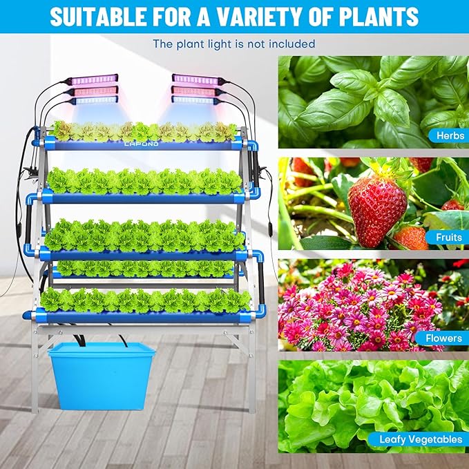 LAPOND A-Type Hydroponics Growing System Kit for Vegetables,Fruits and Herbs,with 72 Plant Sites and Food-Grade PVC-U Pipes,Suitable for Indoor and Outdoor,All New Design