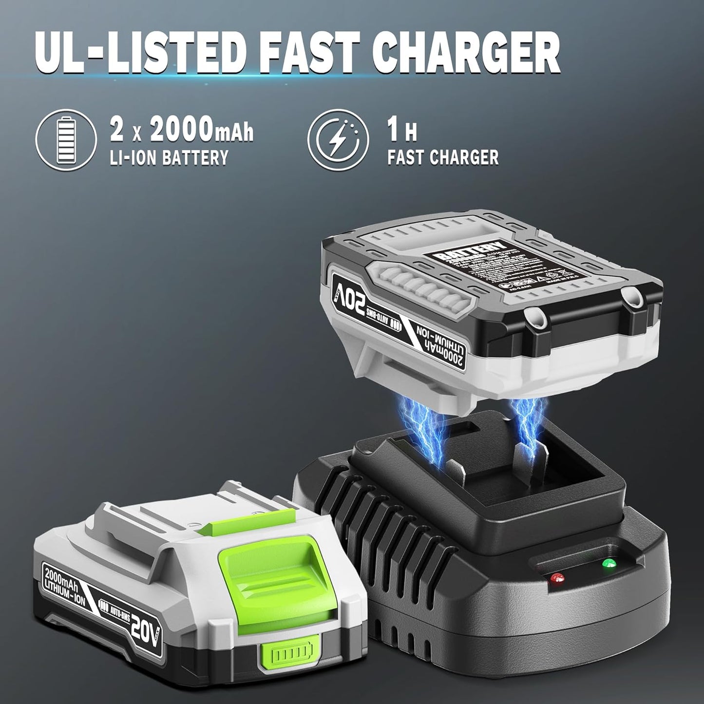 20V Cordless String Trimmer with Auto-Feed - 3 in 1 Electric Weed Wacker with 2.0Ah Battery & Fast Charger, Lightweight Grass Trimmer for Lawn Edging, Garden, Yard (AD-ST-002)