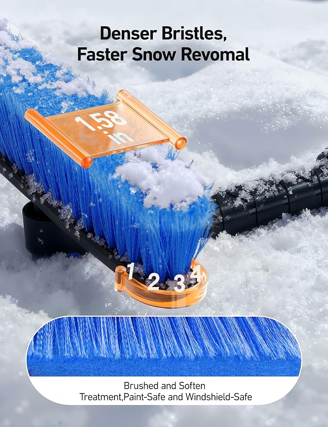 AstroAI 62.4" Ice Scrapers for Car Windshield and Extendable Snow Scraper with Foam Grip and 360° Pivoting Brush Head for Christmas Car Auto Truck SUV(Blue)