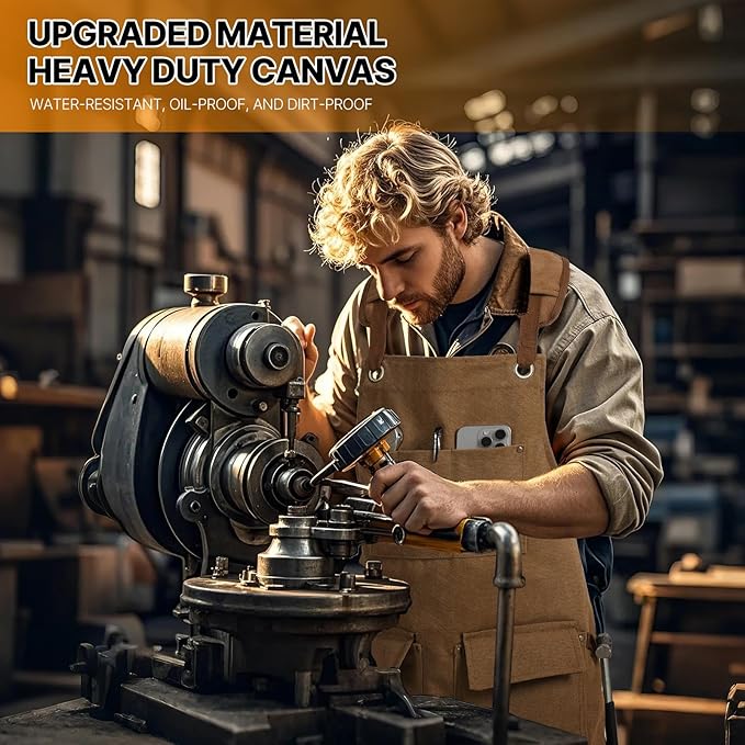 DILLMAN Woodworking Apron for Men Shop Apron Thick Canvas Work Apron with Tool Pockets