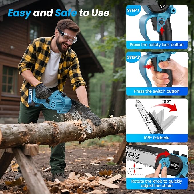 Mini Chainsaw Cordless, 8 Inch & 6 Inch Electric Chain Saw with 2*4000mAh Batteries, Battery Powered Handheld Chain Saw for Trees Trimming Cutter Small Chainsaw Gift for Men Father Husband Male Gadget