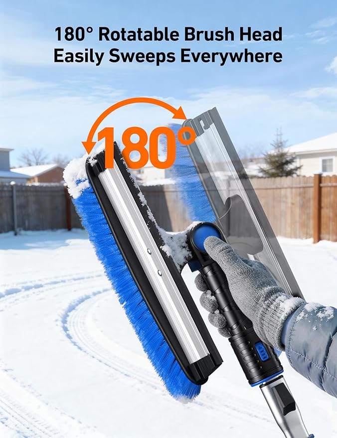 AstroAI 47.2" Ice Scrapers for Car Windshield, 3 in 1 Sturdy Snow Brush with Squeegee, 10 Adjustable Length Settings, Extendable Aluminum Handle, 180° Pivoting Snow Scraper for Car, Truck, SUV(Blue)