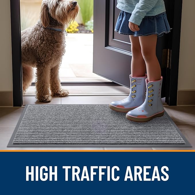 OLANLY Front Door Mat Indoor Outdoor Entrance, Waterproof Heavy Duty Doormat, Fade Resistant, Low Profile, Easy Clean Patio Porch Welcome Floor Mats for Entry, 71x23, Light Gray