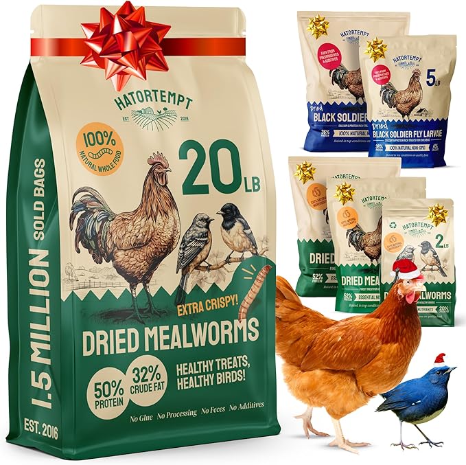 Hatortempt Dried Mealworm Bird Food - 20 Lb Bulk Pack - High Protein Poultry & Chicken Feed - Duck Food & Wild Bird Feed & Quail Treats