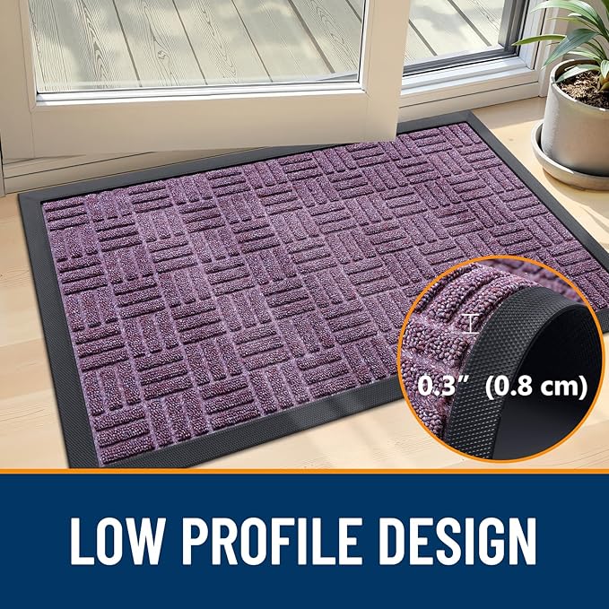 OLANLY Front Door Mat Outside Entrance 71x23, Absorbent, Heavy Duty Sturdy Natural Rubber Doormat Indoor Outdoor, Non-Slip, Stain and Fade Resistant, Low Profile Floor Mat for Entryway, Violet