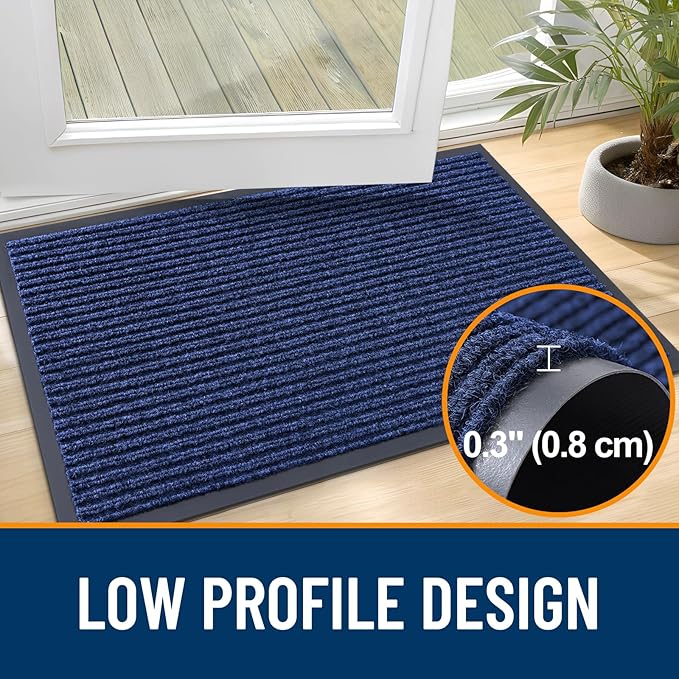OLANLY Front Door Mat Indoor Outdoor Entrance, Waterproof Heavy Duty Doormat, Fade Resistant, Low Profile, Easy Clean Patio Porch Welcome Floor Mats for Entry, 47x30, Blue