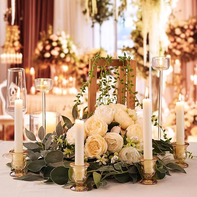 Letine Gold Candlestick Holders Set of 12-2.5" H Taper Candle Holders Bulk -Gold Glass Candle Holder for Thanksgiving, Christmas, Rustic Wedding Centerpieces, Party Decor